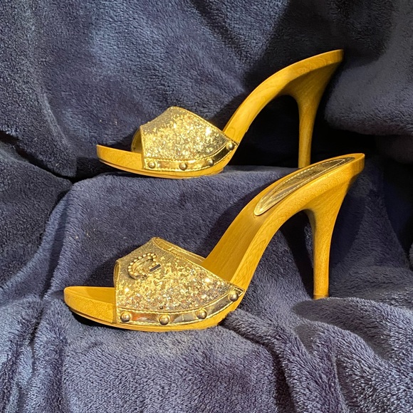 Guess Shoes - Guess silver glitter wooden platform heels